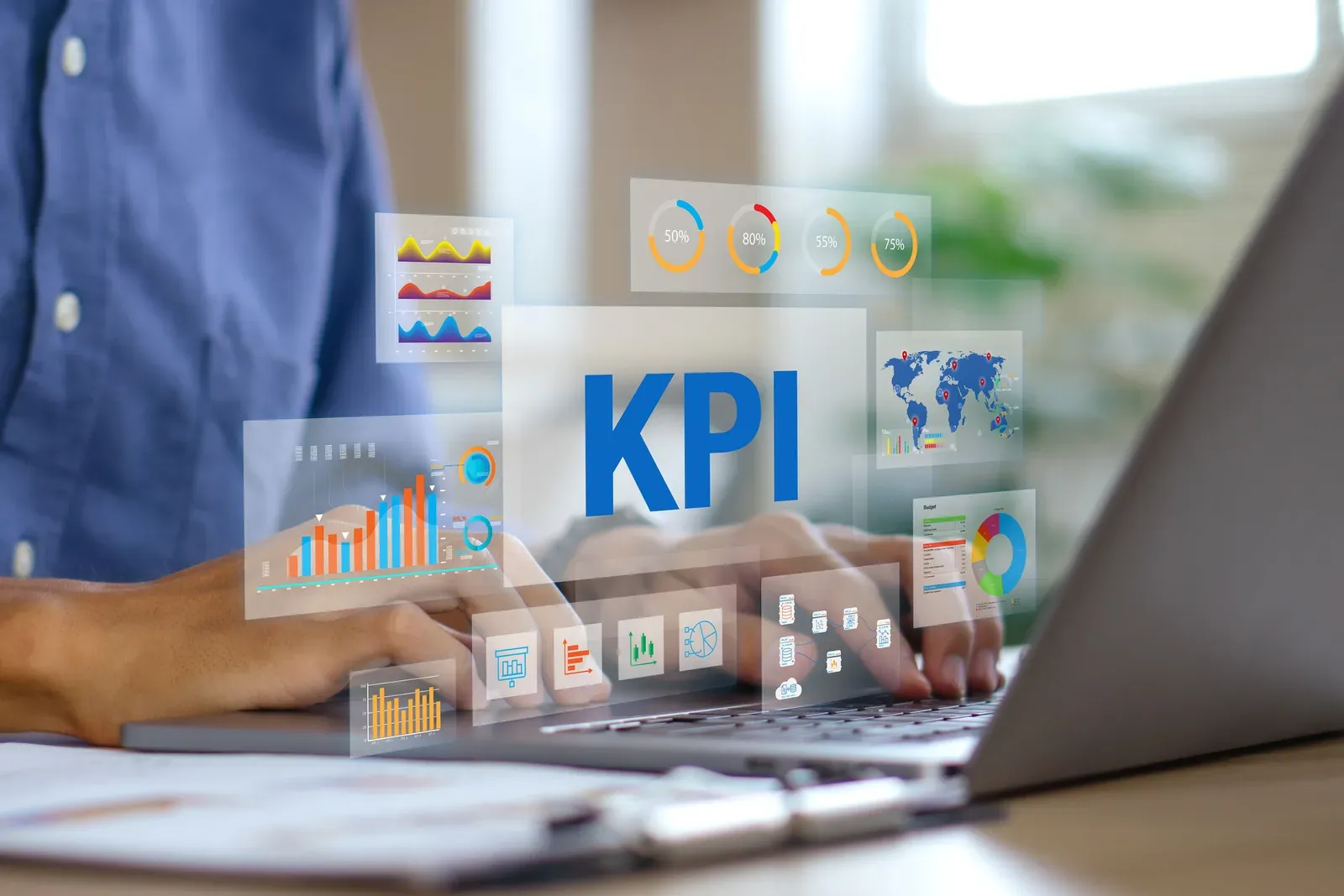 analyse de KPIs et de graphiques sur un ordinateur portable