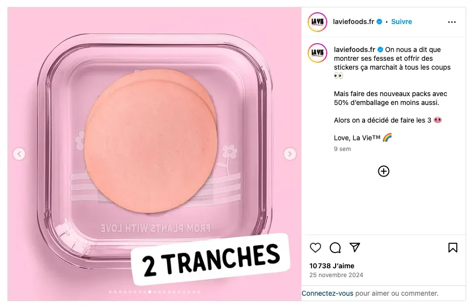 publication Instagram de La Vie sur son nouveau packaging à deux tranches
