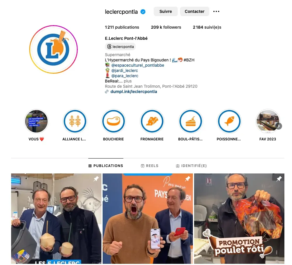profil Instagram d’E.Leclerc Pont-l’Abbé et ses 209 000 abonnés